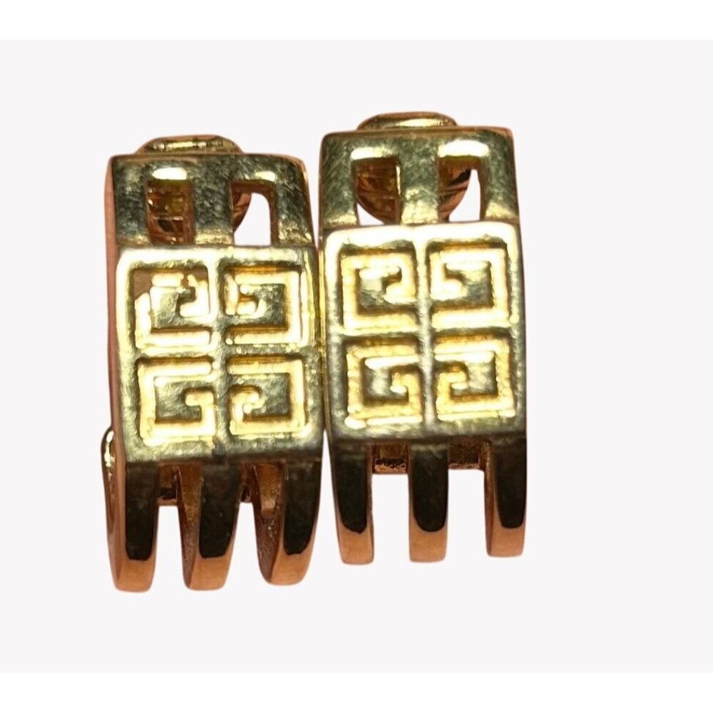 Vintage Givenchy Gold-Tone Greek Key Clip-On Earrings Elegant Old Money